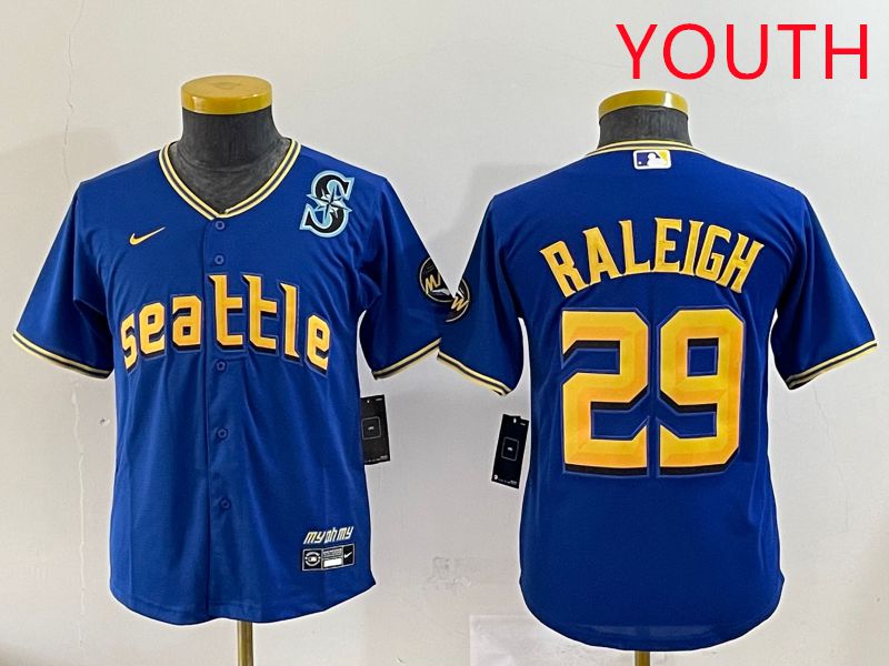 Youth Seattle Mariners #29 Raleigh Blue City Edition 2025 Nike MLB Jersey style 6